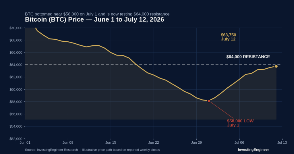 Crypto Market Outlook: Can Bitcoin's Rebound Survive CPI and the Fed? (July 13–17, 2026) 1 BTC price June 1–July 12, 2026